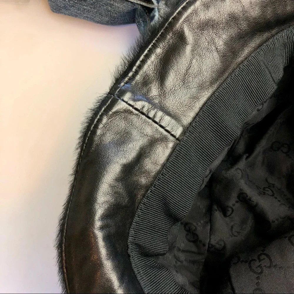 GUCCI Black Leather Fur Bucket GG Logo Hat M - Picture 14 of 16